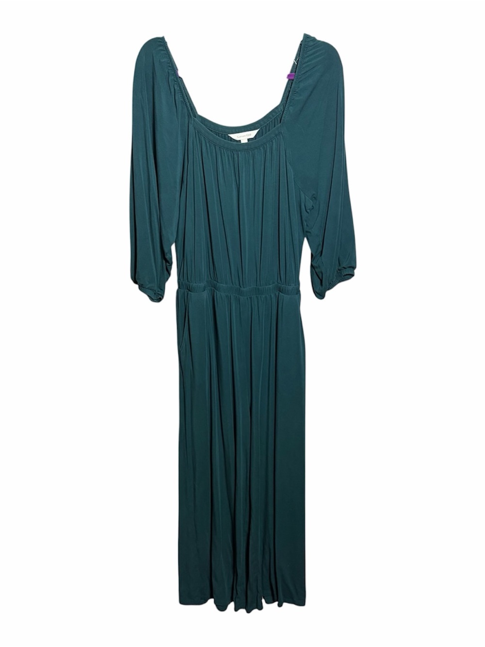 Garnet Hill Retro Femme Knit Tencel Jumpsuit Green Wide Leg with pockets